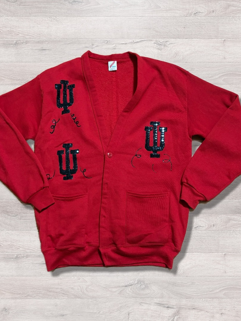 Vintage University Of Indiana Hoosiers Jerzees Cardigan Sweater One Size Sequin